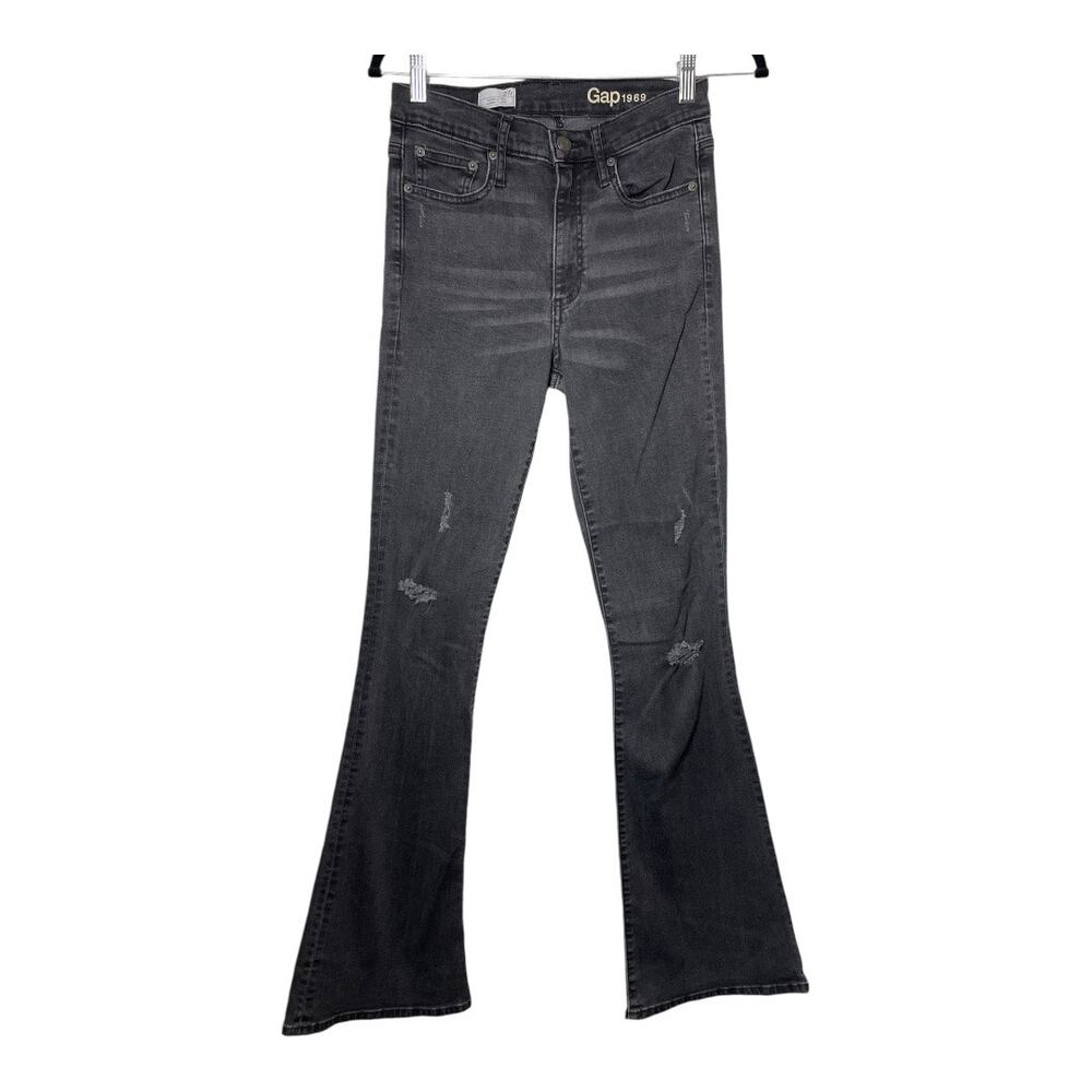 GAP Resolution Skinny Flare Faded Black Jeans 27 4 R Stretchy Distressed